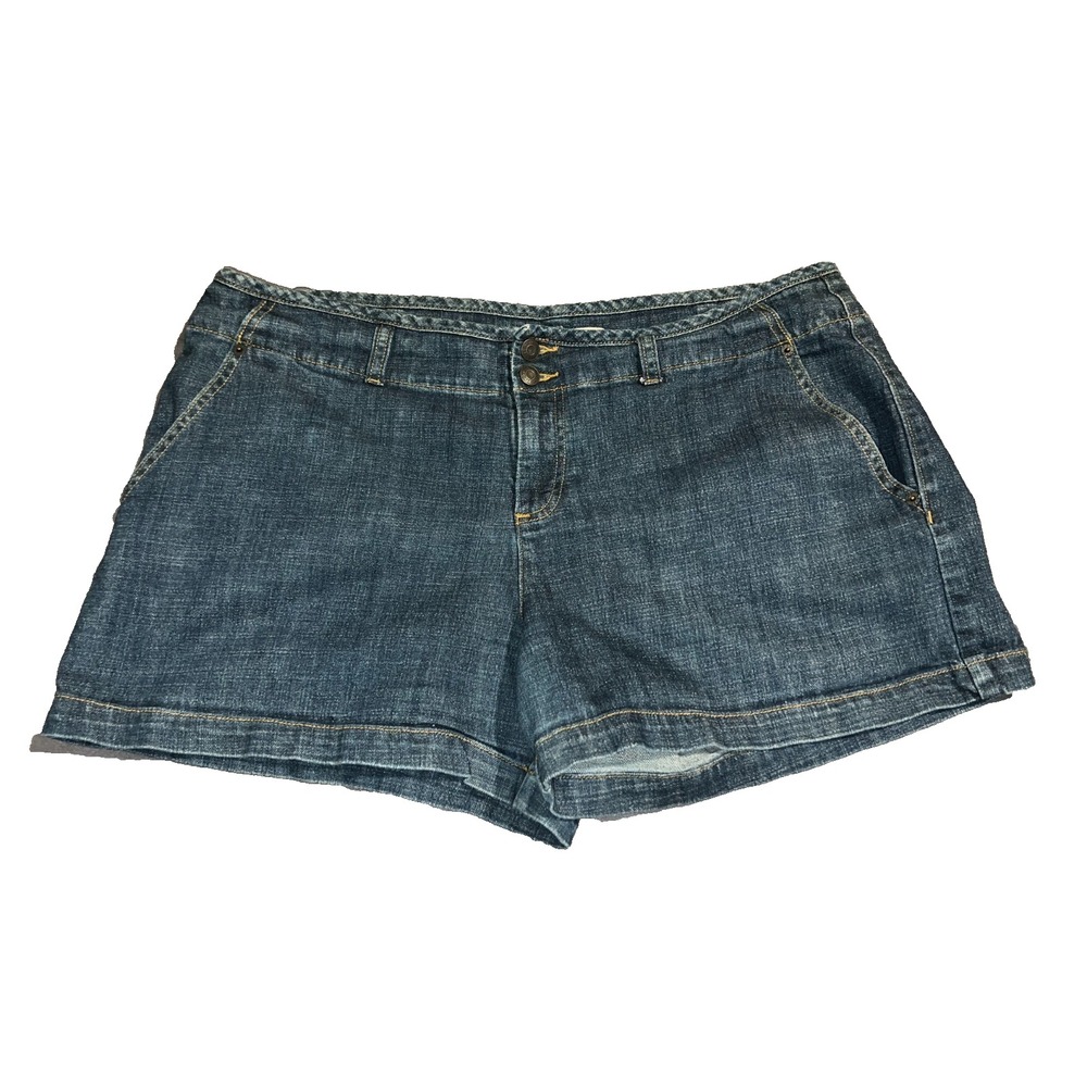 GAP Jeans Sz 18 Dark Wash Braided Waist Flap Pocket Denim Shorts Cuffed Low Rise